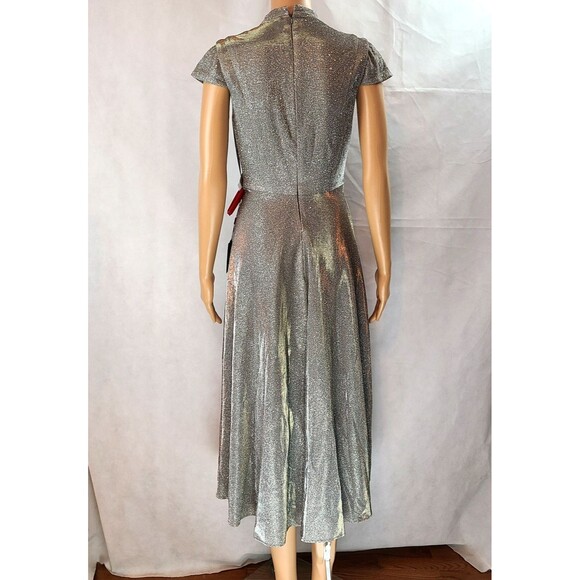 New Mac Duggal 26151 Women's (2) Silver Metallic Cap Sleeve Tea-Length Dress - Picture 6 of 16